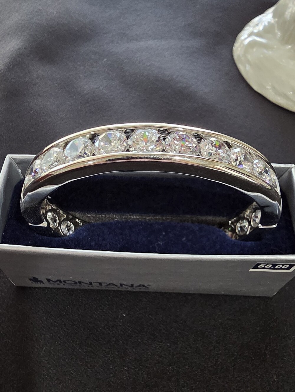 Montana Silversmiths Clear CZ Spring Hinged Bangle Bracelet Silver Tone